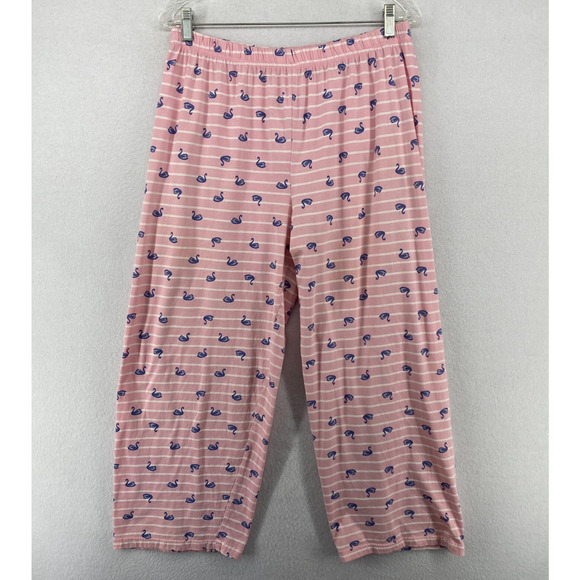 BONMARCHE Pajama Set 16 18 Swan Cotton Short Sleeve Top Lounge Crop Pants Pink - Picture 3 of 16